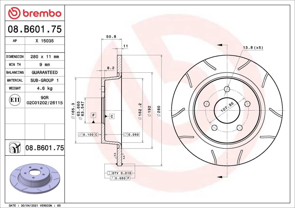 Discos de travão BREMBO ref. 08.B601.75
