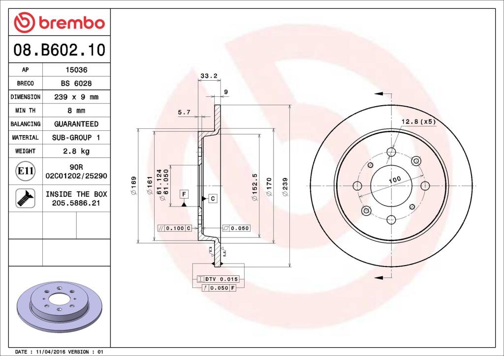 Discos de freno BREMBO ref. 08.B602.10