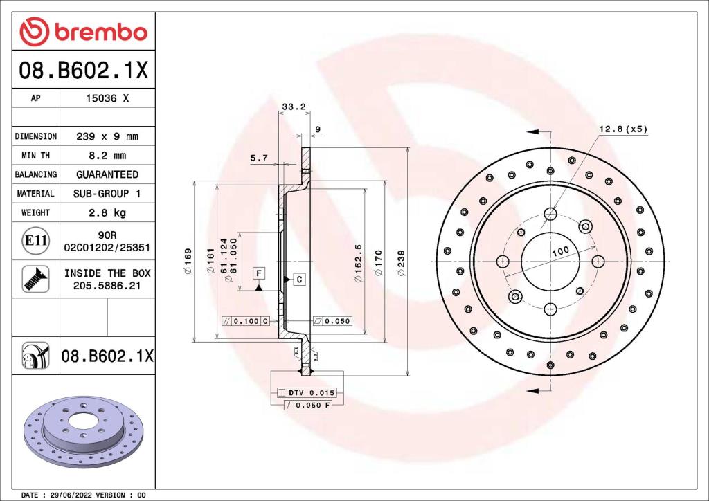 Disques de frein BREMBO ref. 08.B602.1X