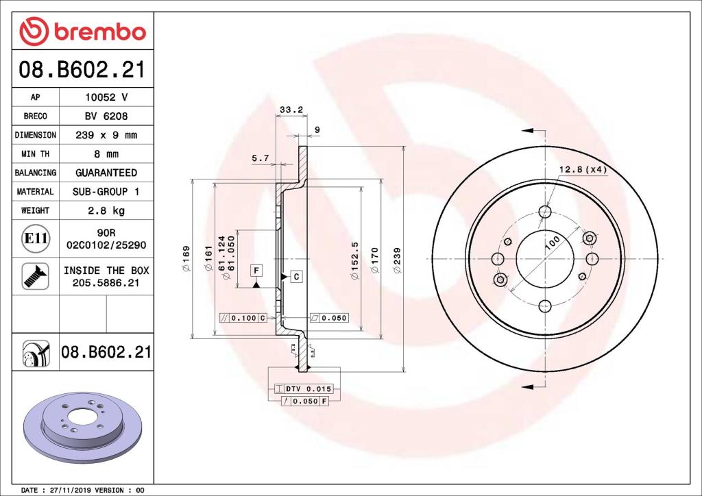 Discos de travão BREMBO ref. 08.B602.21