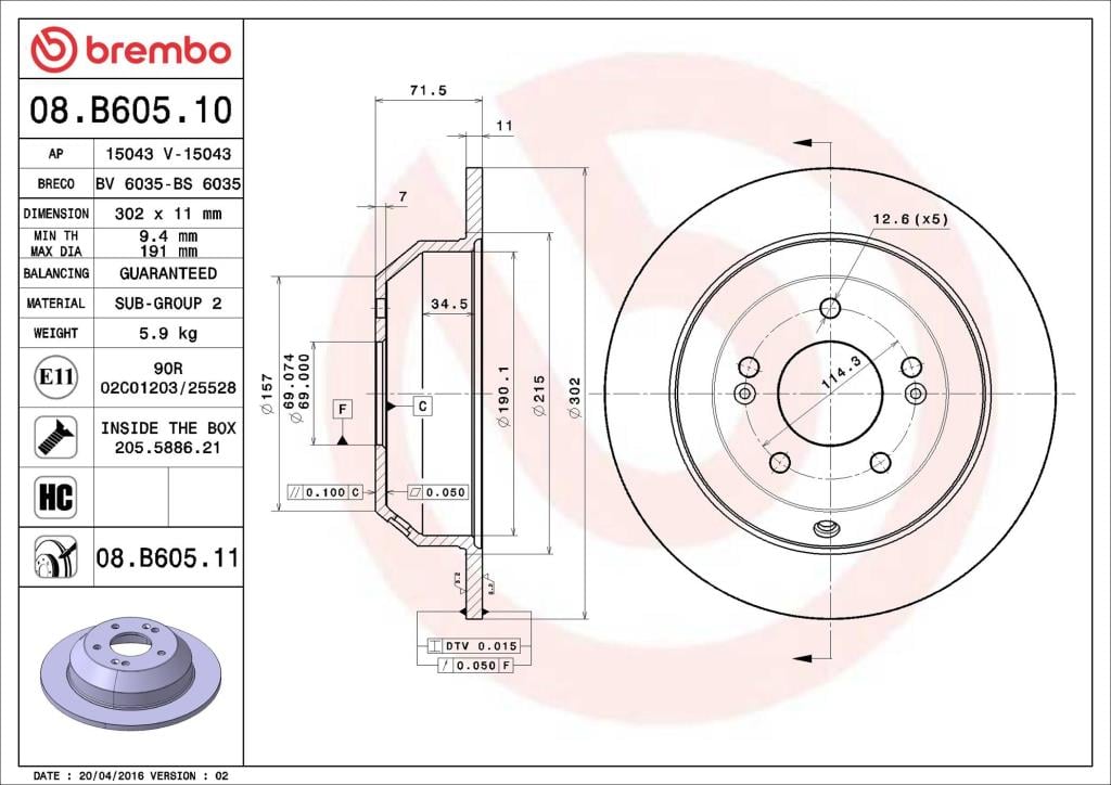 Discos de freno BREMBO ref. 08.B605.11