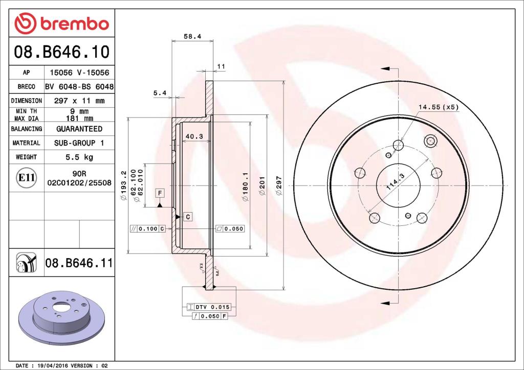 Discos de freno BREMBO ref. 08.B646.11
