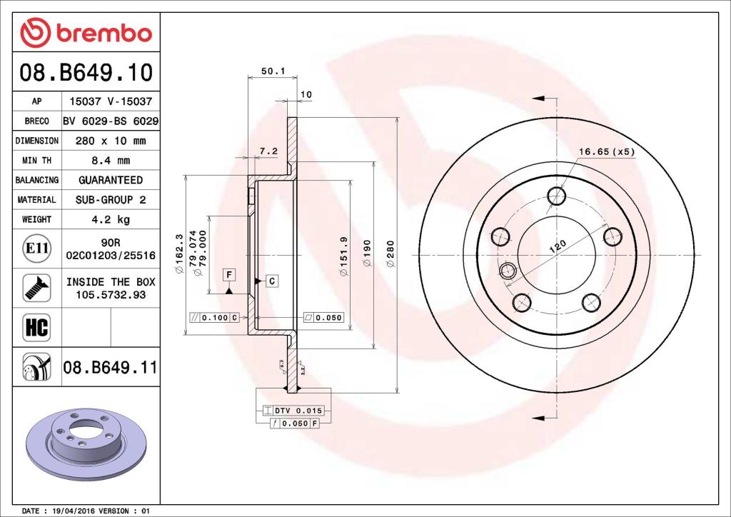 Discos de freno BREMBO ref. 08.B649.11