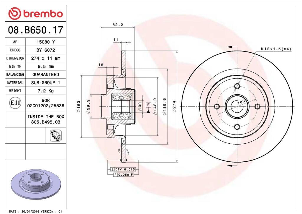 Discos de freno BREMBO ref. 08.B650.17