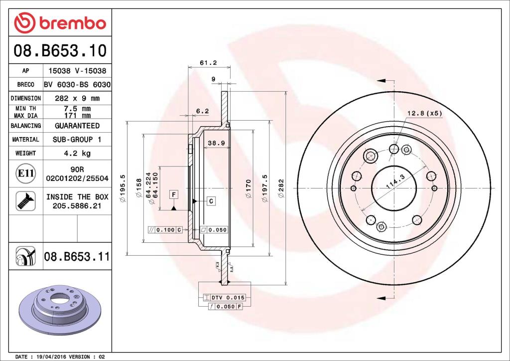 Discos de freno BREMBO ref. 08.B653.11