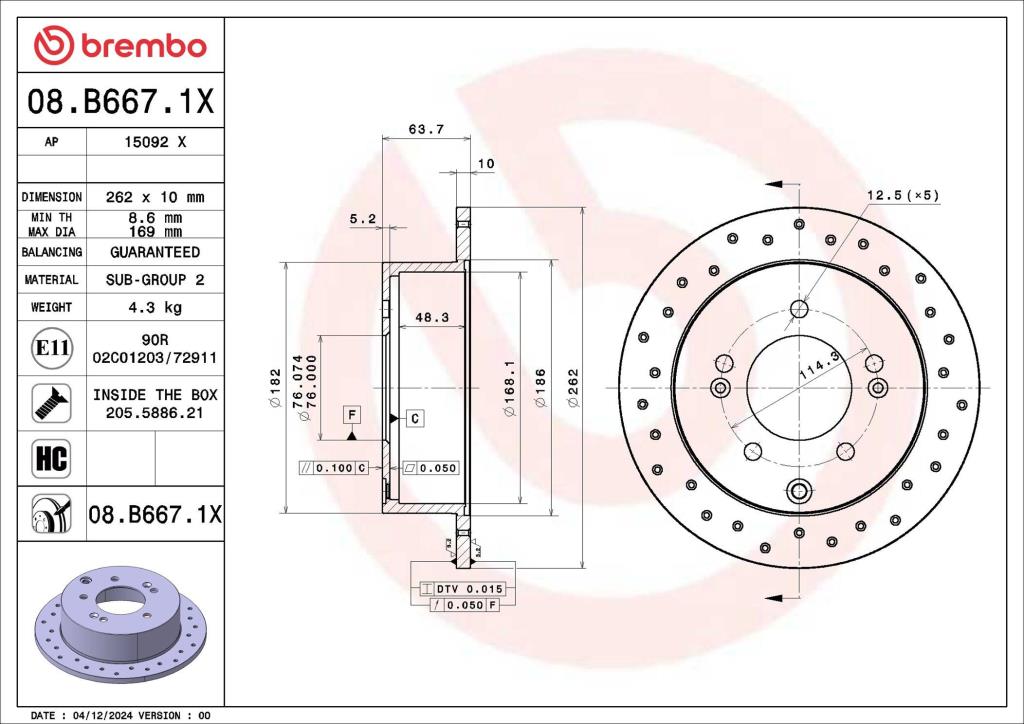 Disques de frein BREMBO 08.B667.1X