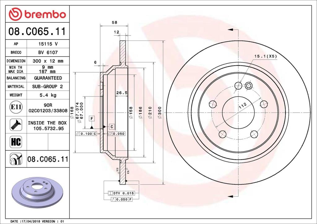 Disques de frein BREMBO ref. 08.C065.11