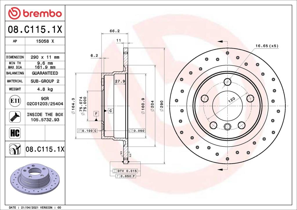 Discos de travão BREMBO ref. 08.C115.1X