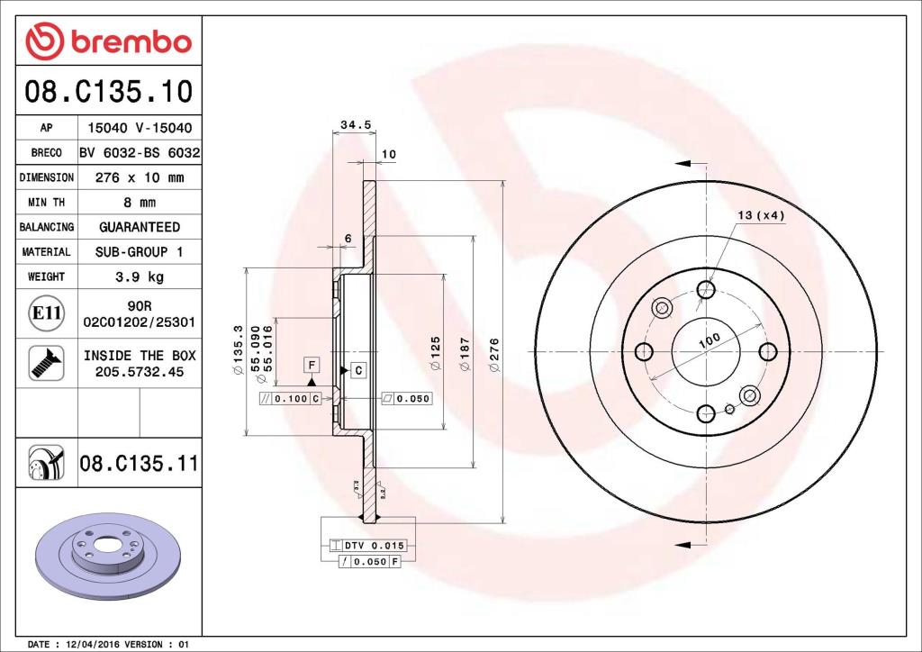 Discos de freno BREMBO ref. 08.C135.11