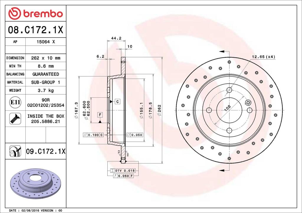Disques de frein BREMBO 08.C172.1X