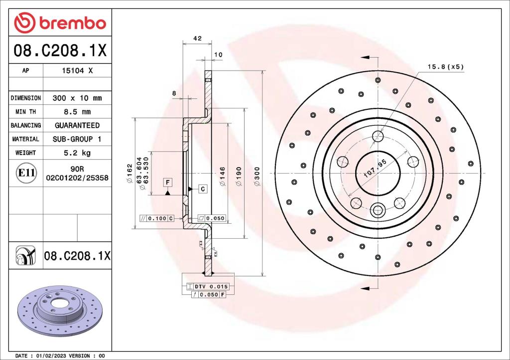 Disques de frein BREMBO ref. 08.C208.1X