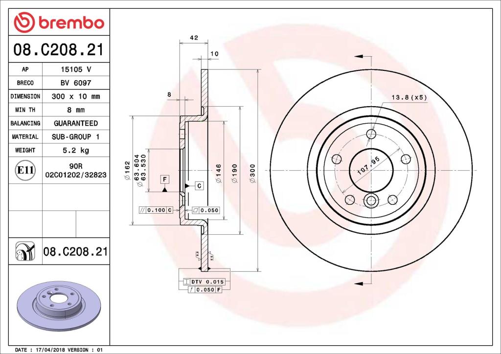 Disques de frein BREMBO ref. 08.C208.21