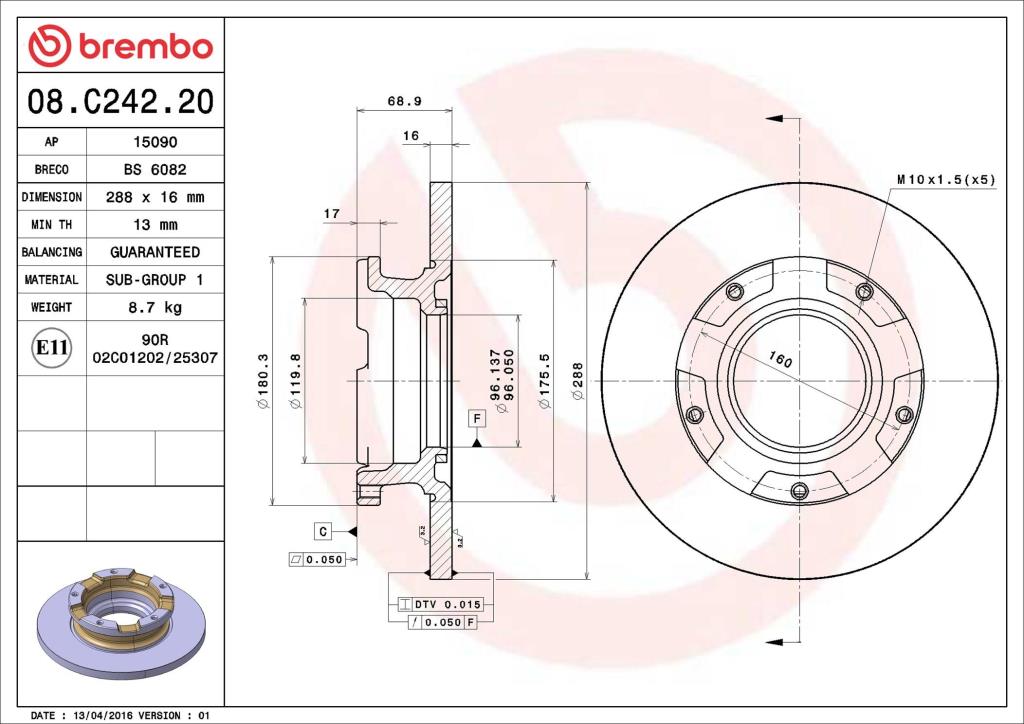 Discos de travão BREMBO ref. 08.C242.20