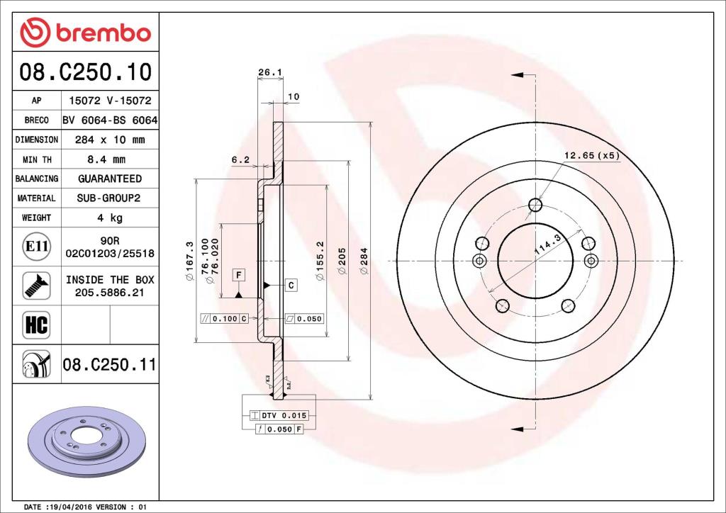 Discos de freno BREMBO ref. 08.C250.11