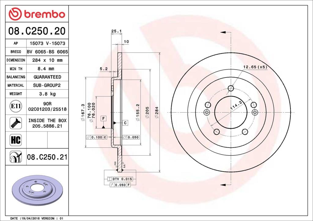 Discos de freno BREMBO ref. 08.C250.21