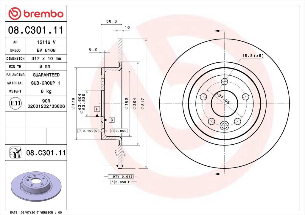 Discos de freno BREMBO ref. 08.C301.11