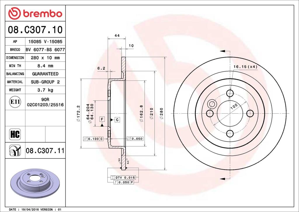 Discos de freno BREMBO ref. 08.C307.11
