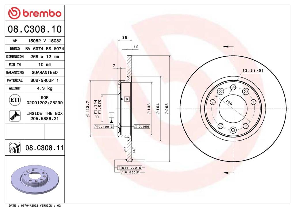 Discos de freno BREMBO ref. 08.C308.11