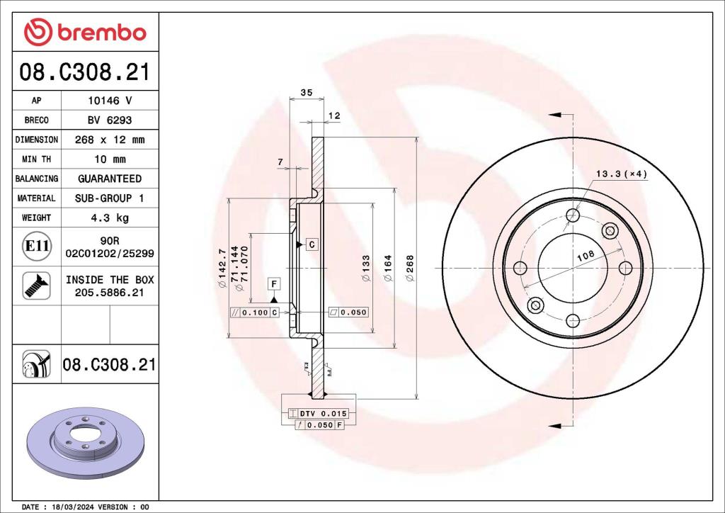 Discos de freno BREMBO ref. 08.C308.21