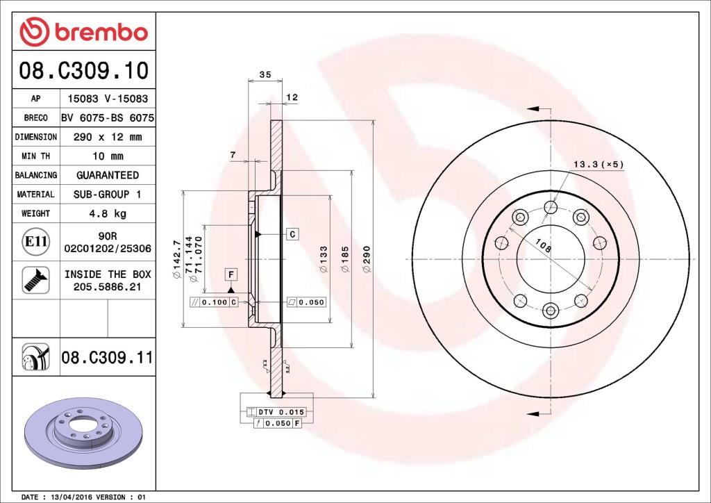 Discos de freno BREMBO ref. 08.C309.11