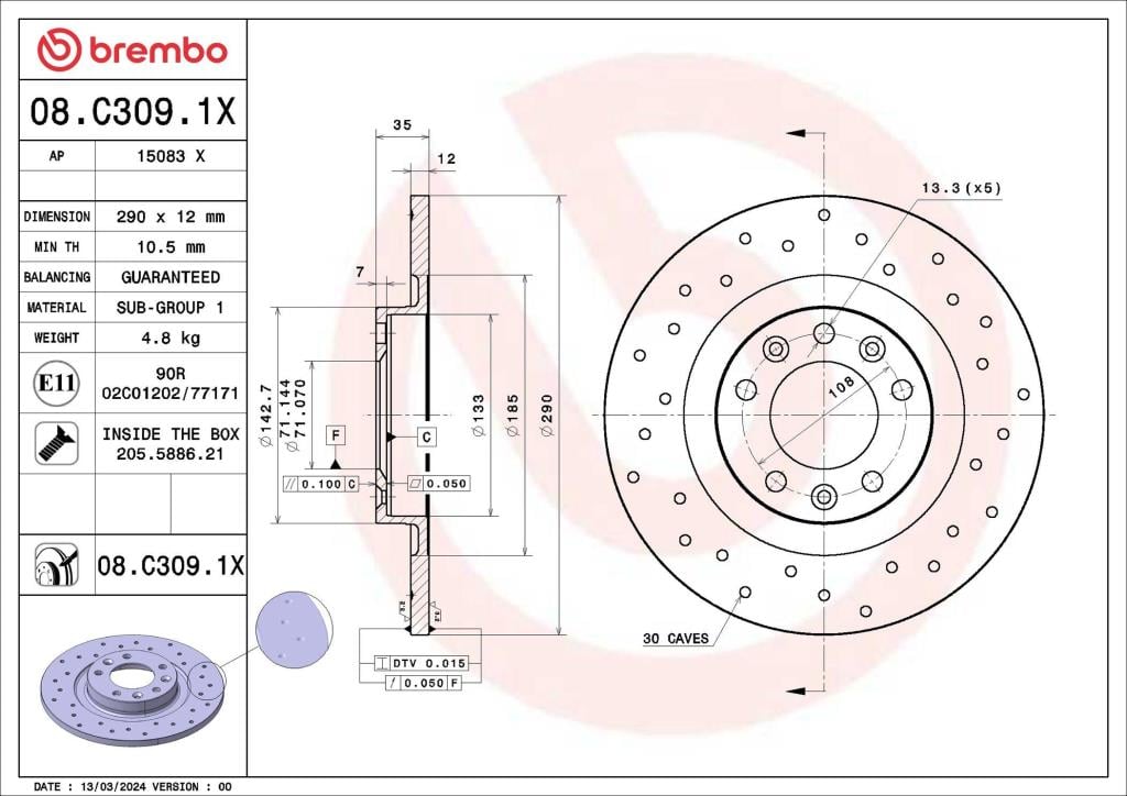 Disques de frein BREMBO ref. 08.C309.1X