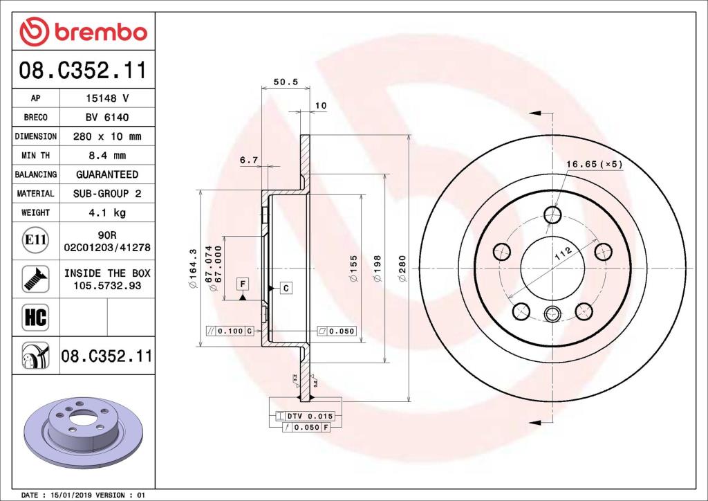 Discos de travão BREMBO ref. 08.C352.11