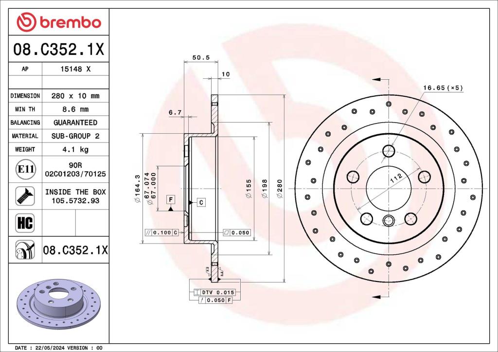 Discos de freno BREMBO ref. 08.C352.1X