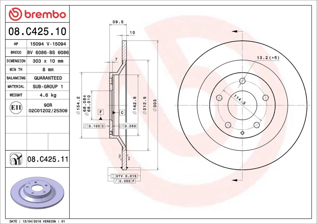 Discos de freno BREMBO ref. 08.C425.11