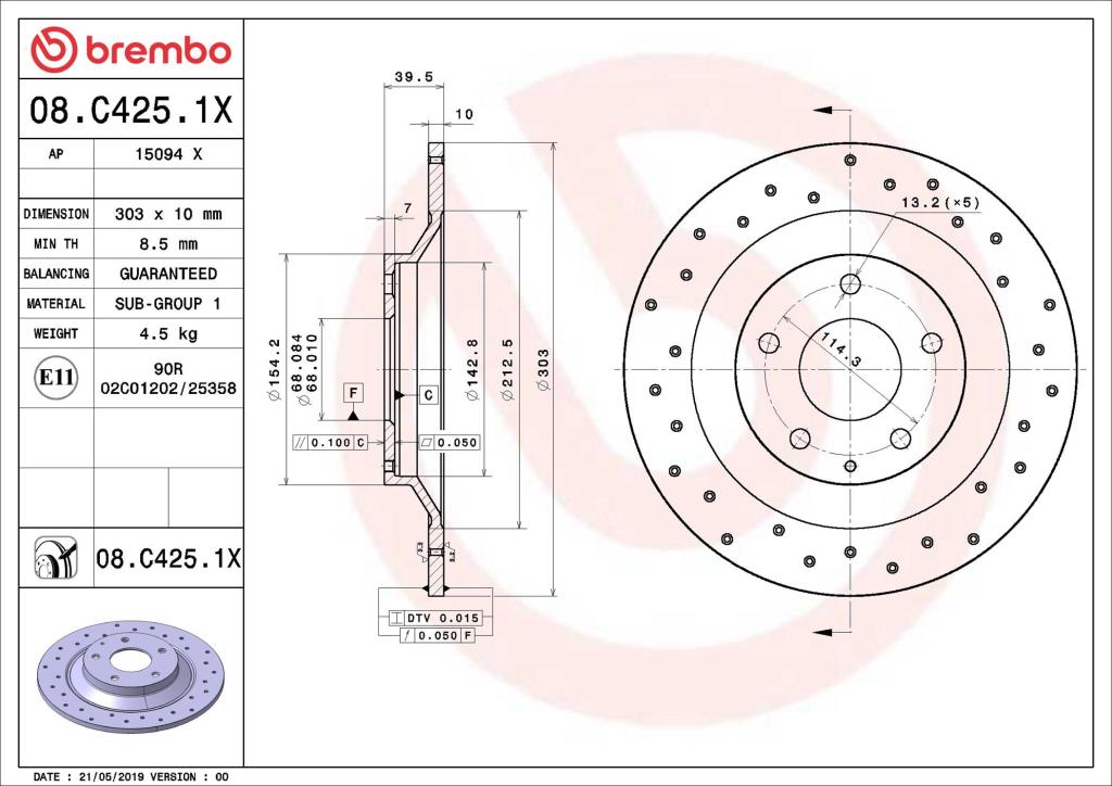 Disques de frein BREMBO 08.C425.1X