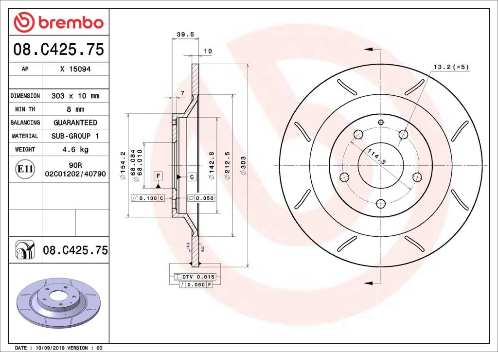 Discos de freno BREMBO ref. 08.C425.75