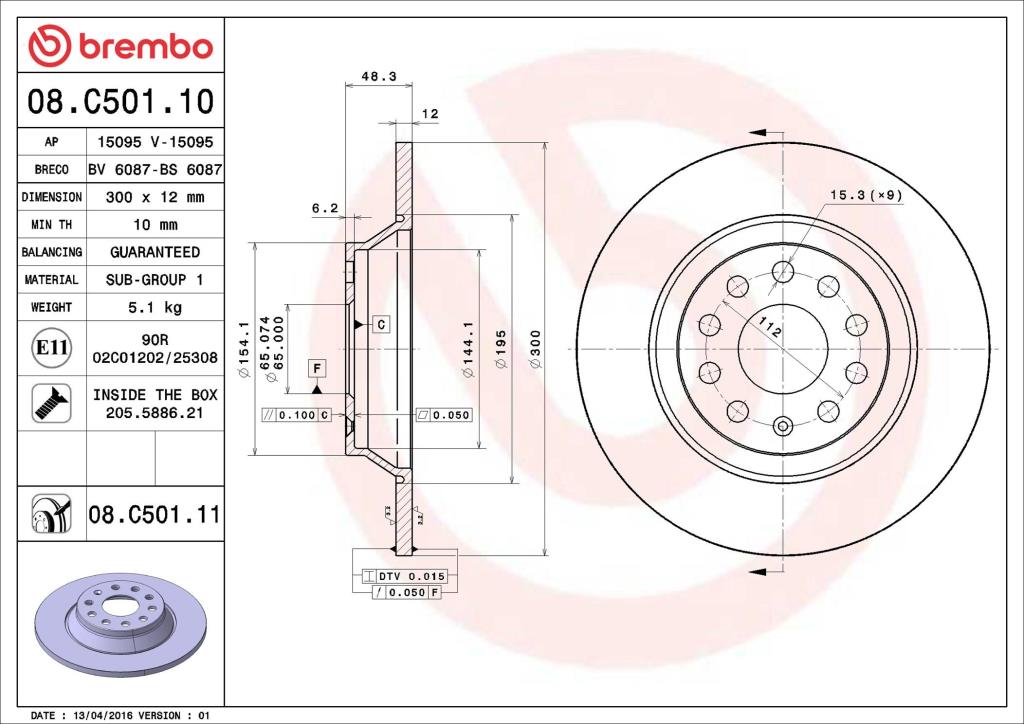 Disques de frein BREMBO ref. 08.C501.11