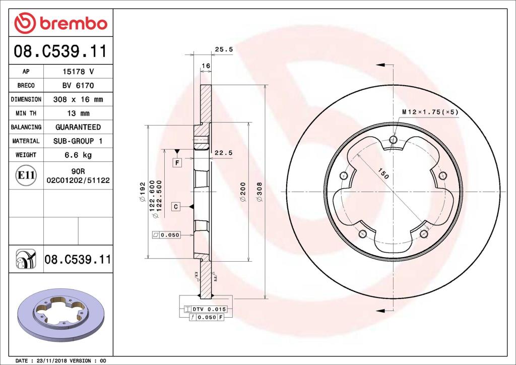 Disques de frein BREMBO ref. 08.C539.11