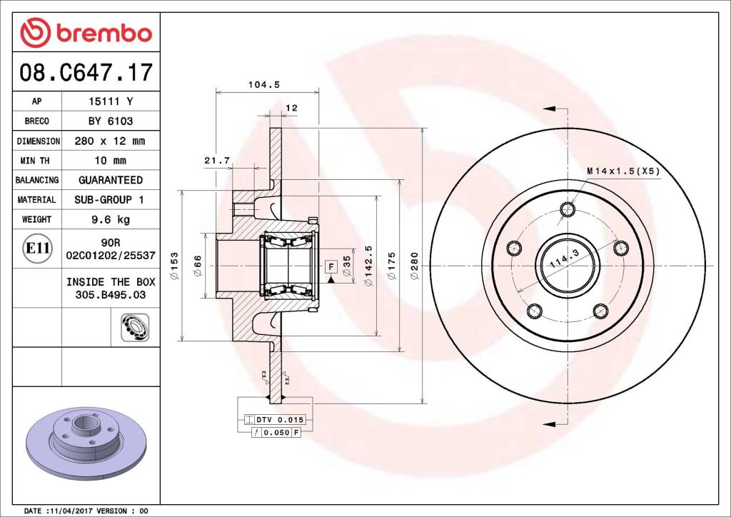 Discos de freno BREMBO ref. 08.C647.17