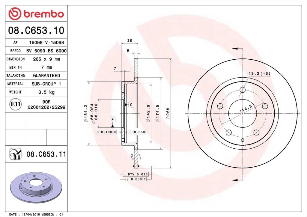 Discos de freno BREMBO ref. 08.C653.11