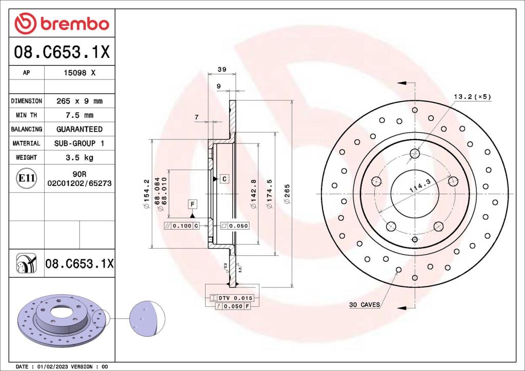 Disques de frein BREMBO ref. 08.C653.1X