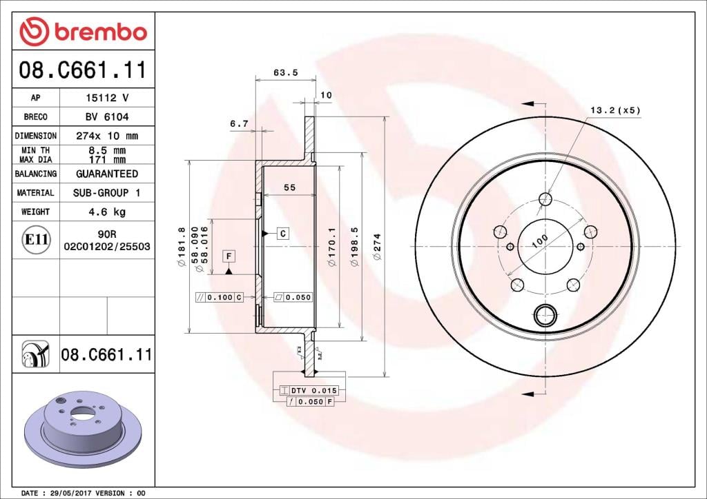 Disques de frein BREMBO 08.C661.11