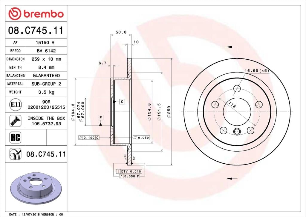 Disques de frein BREMBO ref. 08.C745.11