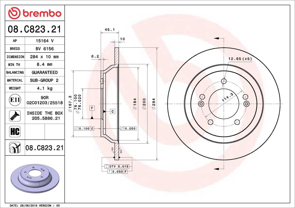 Disques de frein BREMBO ref. 08.C823.21