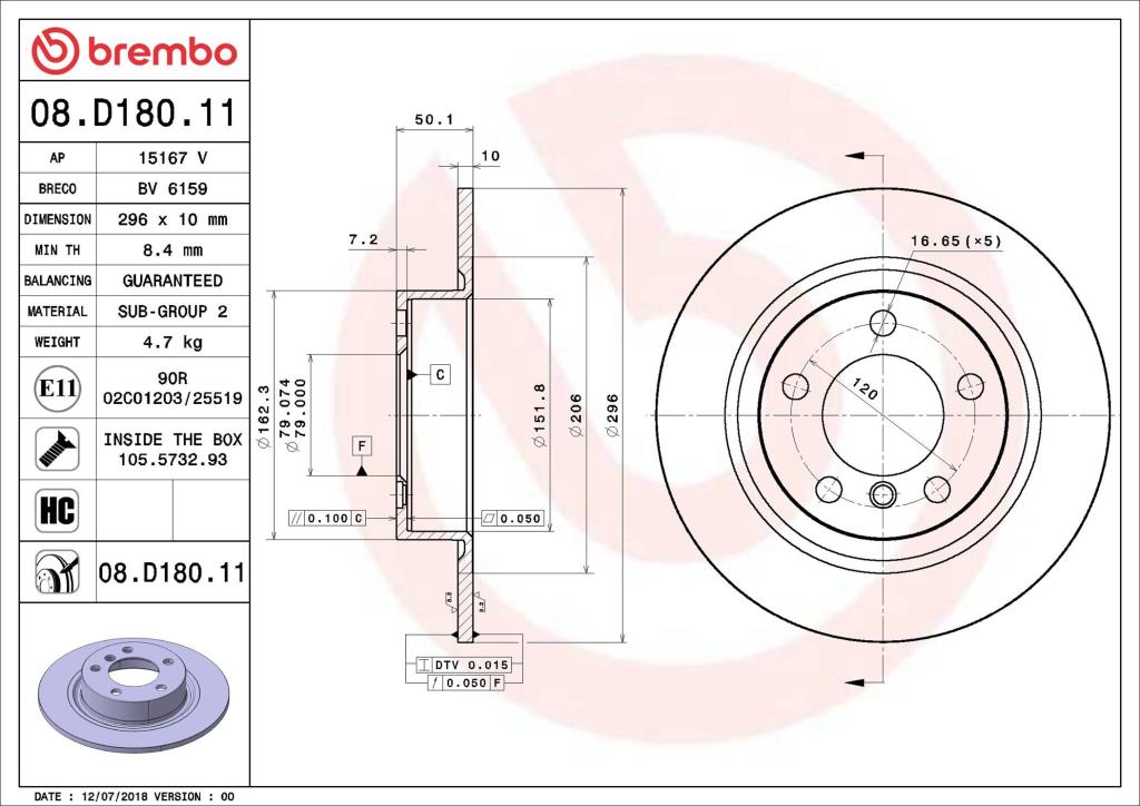 Discos de freno BREMBO ref. 08.D180.11
