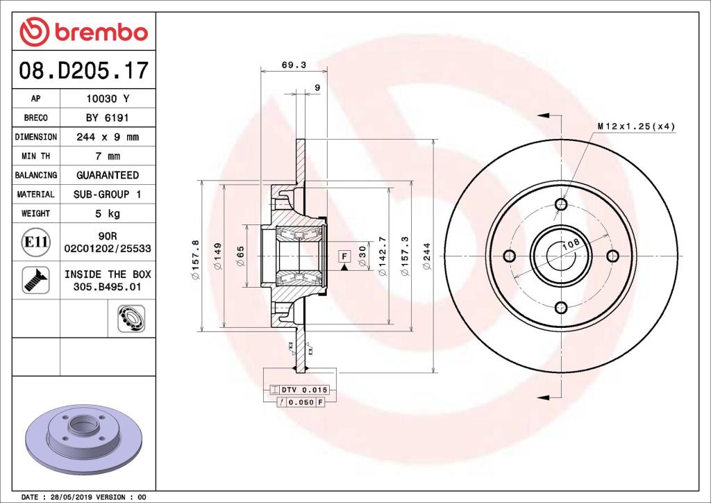 Disques de frein BREMBO ref. 08.D205.17