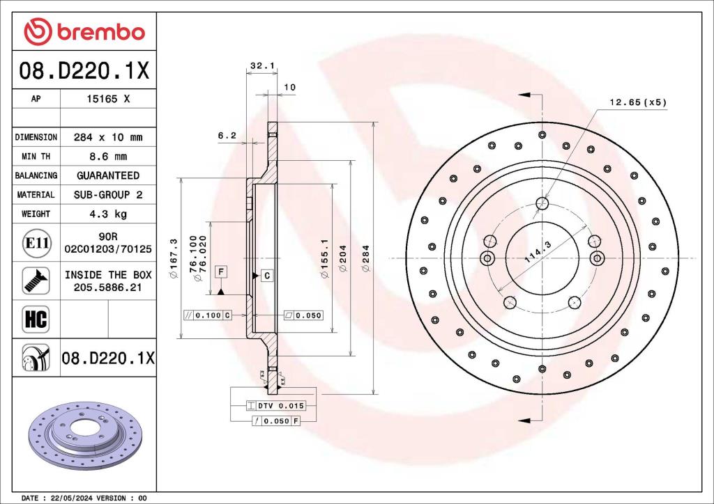 Disques de frein BREMBO 08.D220.1X