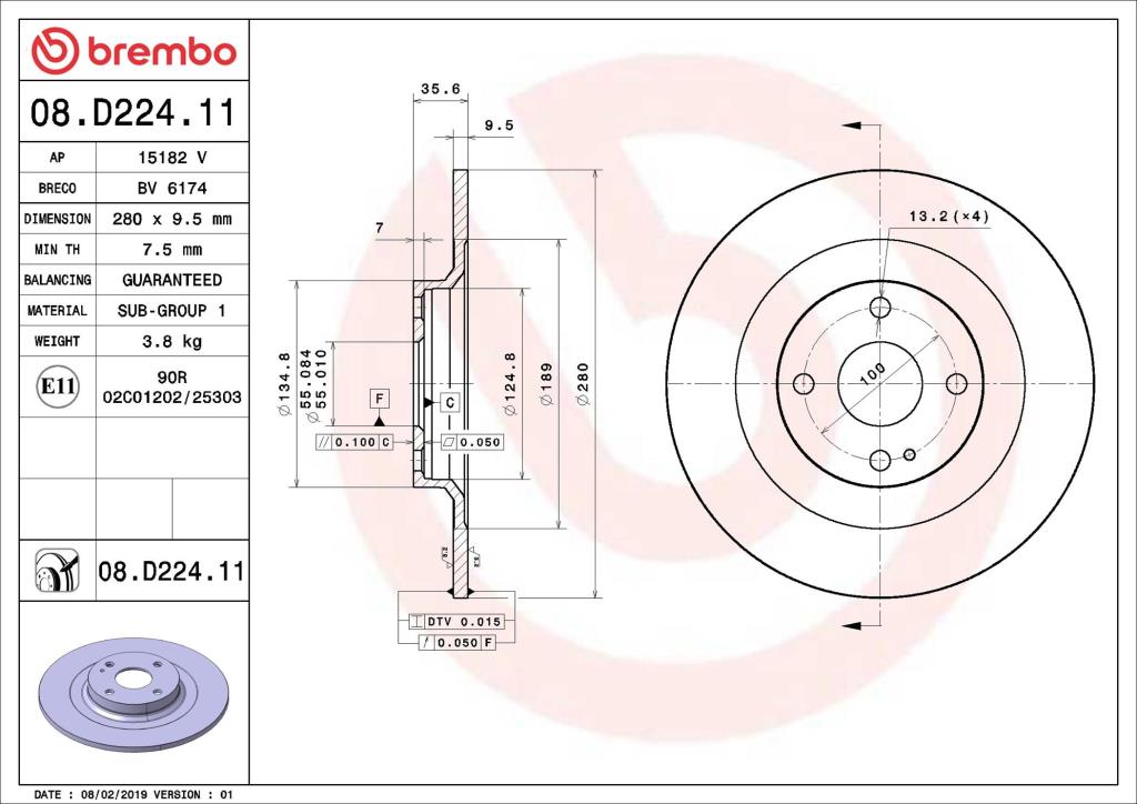 Disques de frein BREMBO ref. 08.D224.11