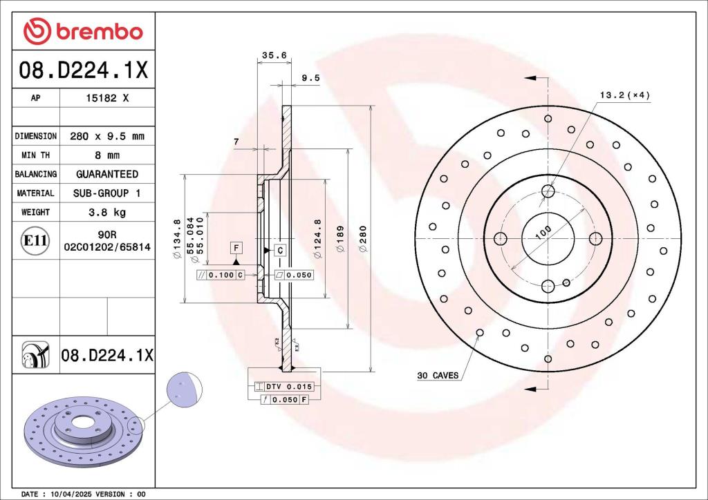 Discos de freno BREMBO ref. 08.D224.1X