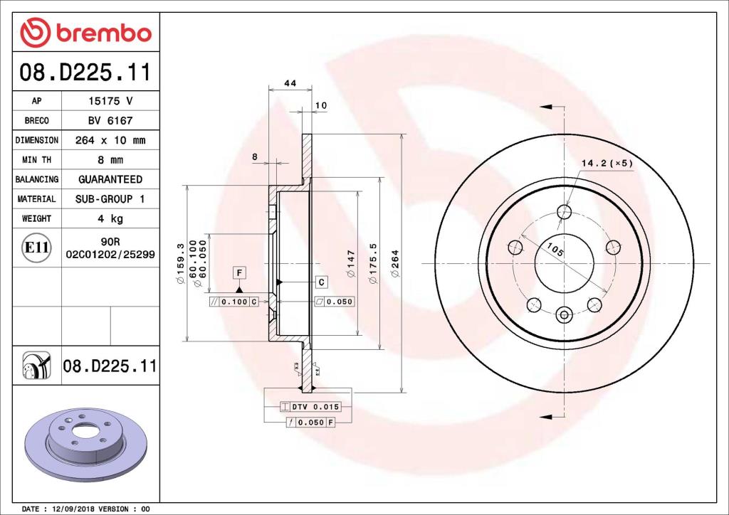 Disques de frein BREMBO 08.D225.11