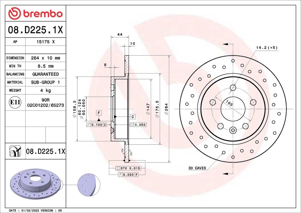 Disques de frein BREMBO 08.D225.1X