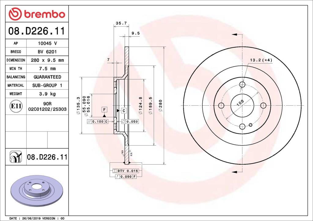 Disques de frein BREMBO ref. 08.D226.11
