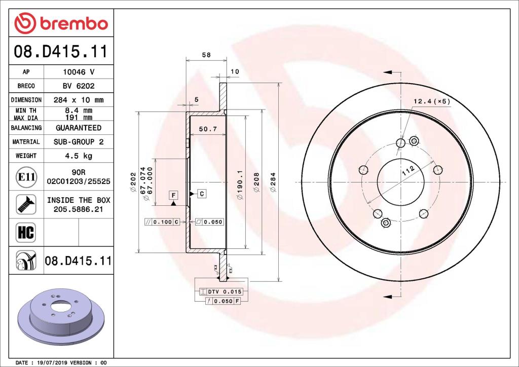 Disques de frein BREMBO ref. 08.D415.11