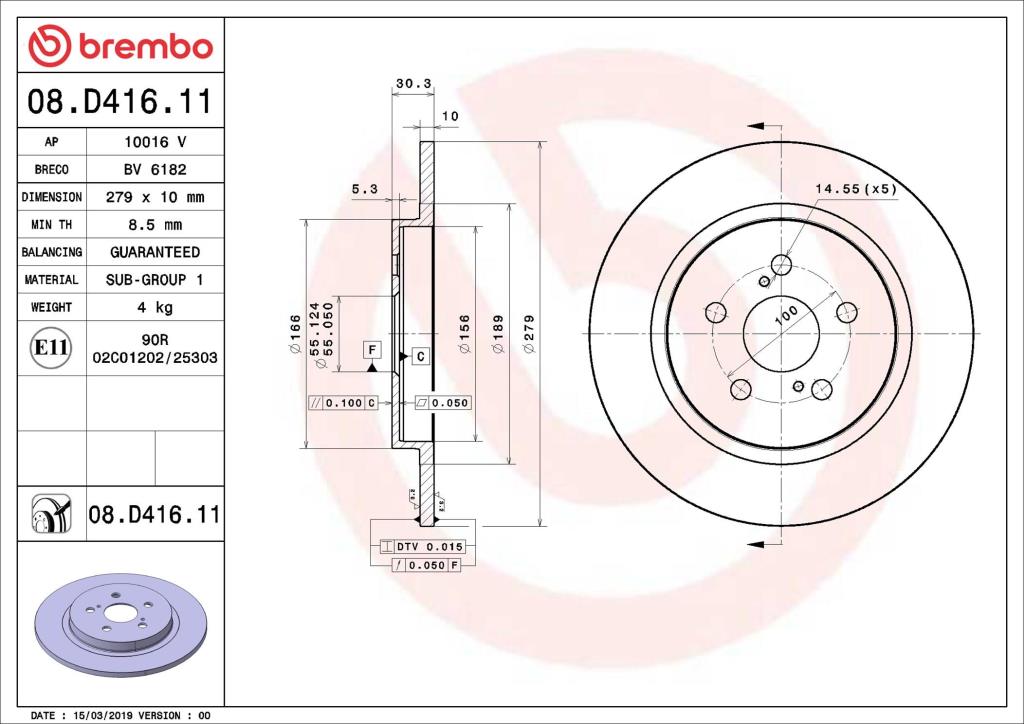 Disques de frein BREMBO ref. 08.D416.11