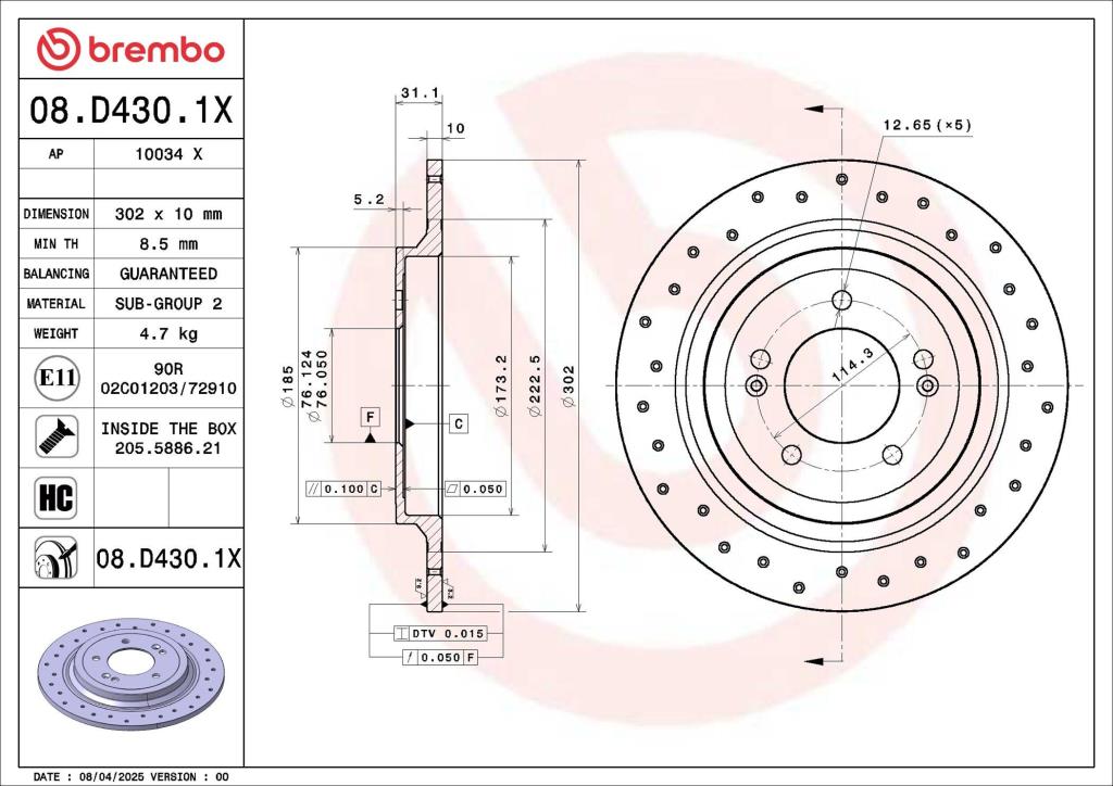 Disques de frein BREMBO ref. 08.D430.1X