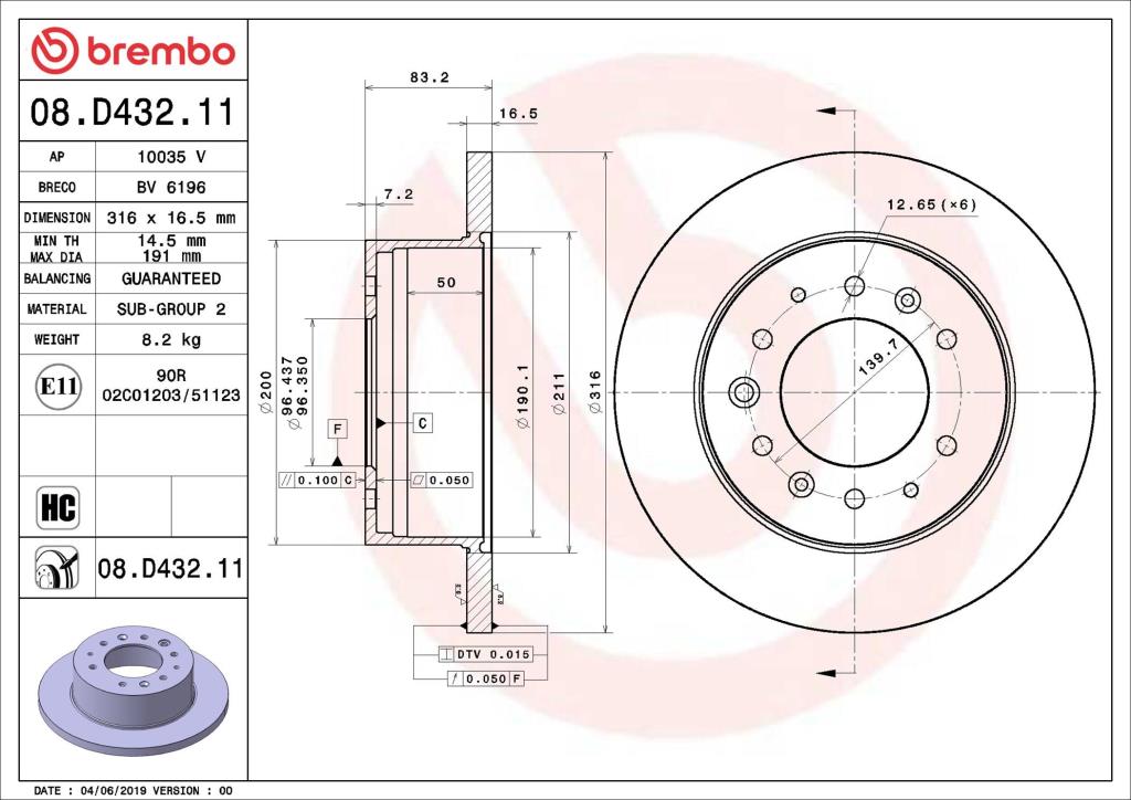 Disques de frein BREMBO 08.D432.11